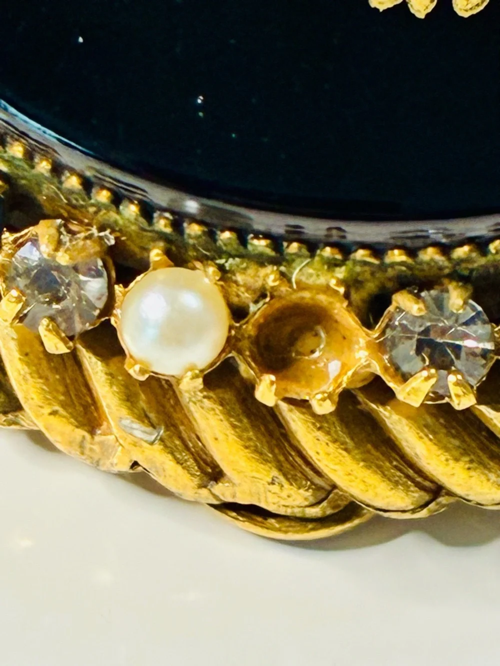 VTG Original By Robert Black and Gold Enamel Brooch with Pearls Courting Scene